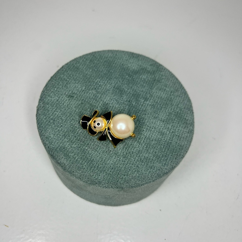 Money Black and Gold Pearl Snowman Brooch